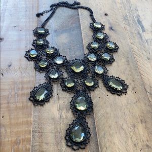 Large black metal amber stone statement necklace